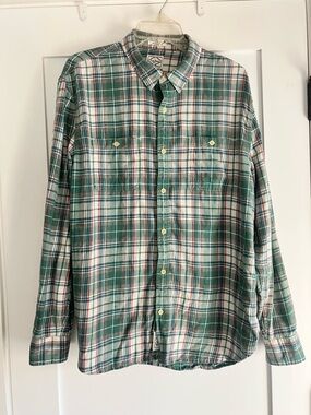Lucky Brand Men’s Green and White Plaid Button-Down LS Shirt (Sz XL)